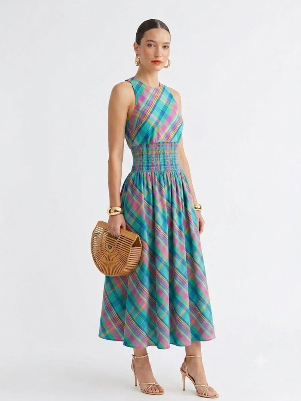 NWT Christopher John Rogers x Target Plaid Bow Back Halter Midi Dress Size 0 - Picture 2 of 8